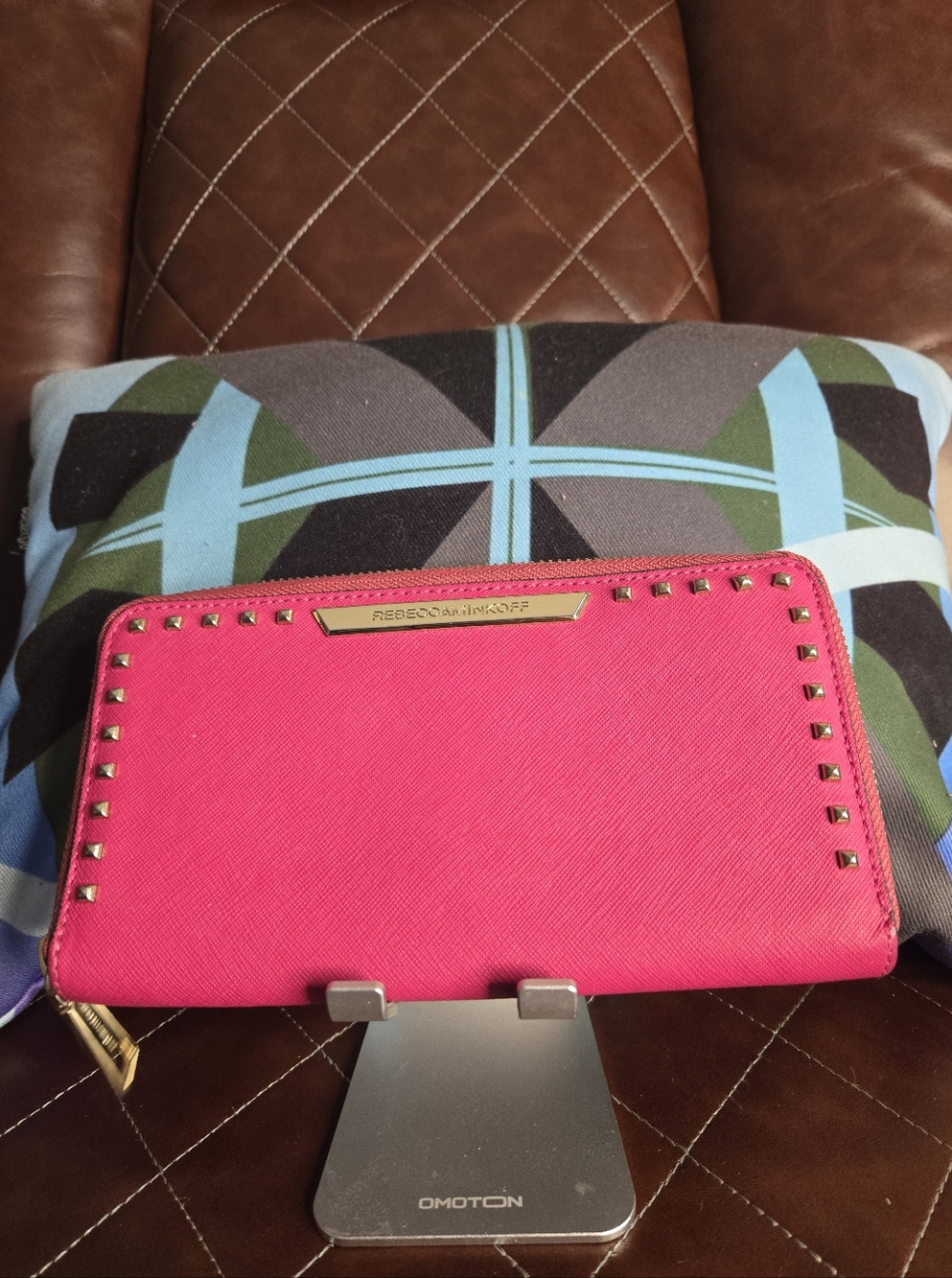 Rebecca Minkoff Hot Pink Studded Zip Wallet